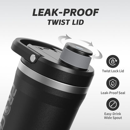 PROCHAIN Insulated Stainless Steel Shaker Bottle, Metal Shaker Cup for Protein Shakes with Storage, Leak-Proof Twist Lock Lid, Perfect for Gym Sports, 20 oz