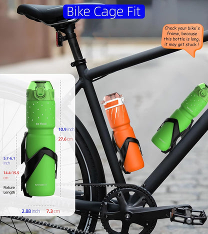 MYFOREST 24oz/700ml Insulated Bike Water Bottle, Odor-Free Surgical Steel Liner, Stronger Grip for Rough Trails, Quick-Open Chug/Straw 2-in-1, Dirt Cap (Glossy Steel)