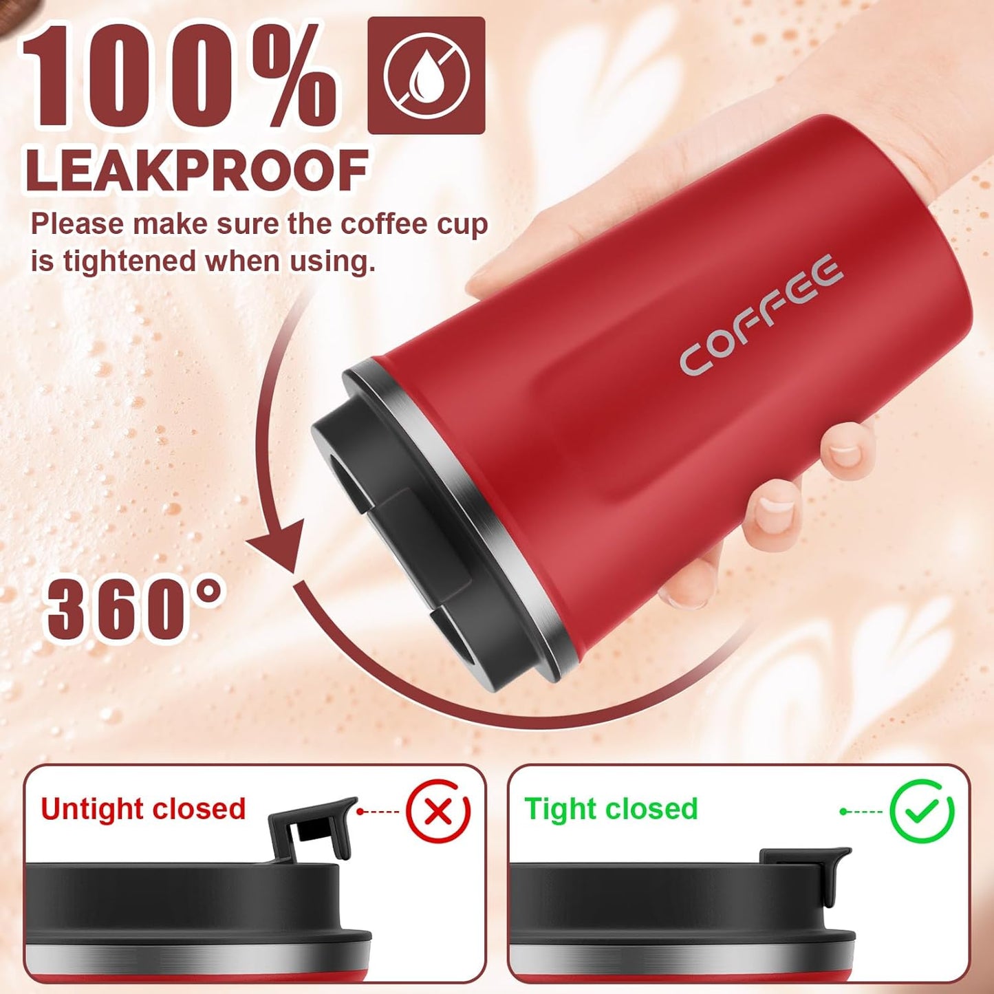 MOMSIV 12oz Travel Mug, Insulated Coffee Cup with Leakproof Lid, Travel Coffee Mug Vacuum Stainless Steel Double Walled Reusable Coffee Cup for Hot and Cold Water Coffee
