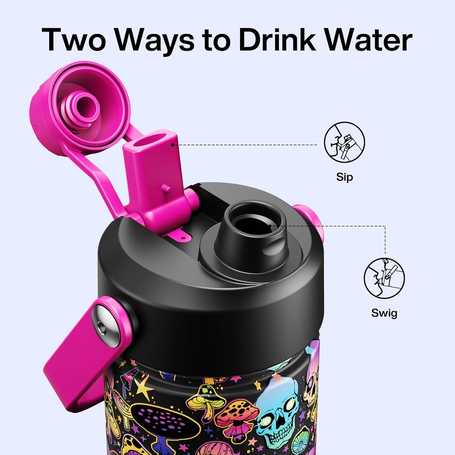 ENCOOL Insulated Water Bottle with Straw Stainless Steel Water Bottle, Leak-Proof, BPA-Free, Double Wall Vacuum Keeps Cold for 24 Hours for Sports, Travel, School (26 oz, Cotton Candy) - Colors B