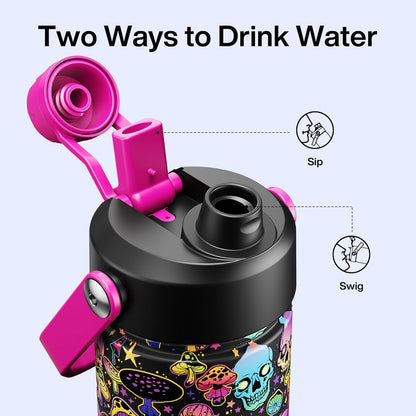 ENCOOL Insulated Water Bottle with Straw Stainless Steel Water Bottle, Leak-Proof, BPA-Free, Double Wall Vacuum Keeps Cold for 24 Hours for Sports, Travel, School (26 oz, Cotton Candy) - Colors B