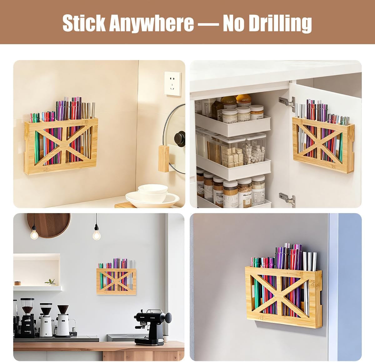 PEKER Straw Organizer for Cabinet Door, Peel and Stick Straw Holder with 5 Sections, Fast-Drying Ventilated Storage Rack for Reusable, Smoothie and Boba Straws