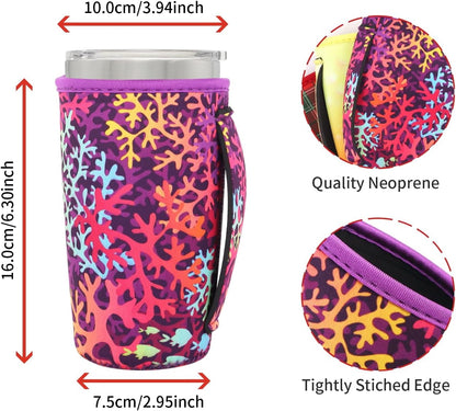 Reusable Iced Coffee Cup Sleeve Neoprene Insulated Sleeves Cup Holder with handle Idea for 30oz - 32oz Tumbler Cups, Protein Shake Bottles(Only Cup Sleeves), Black - Colors B
