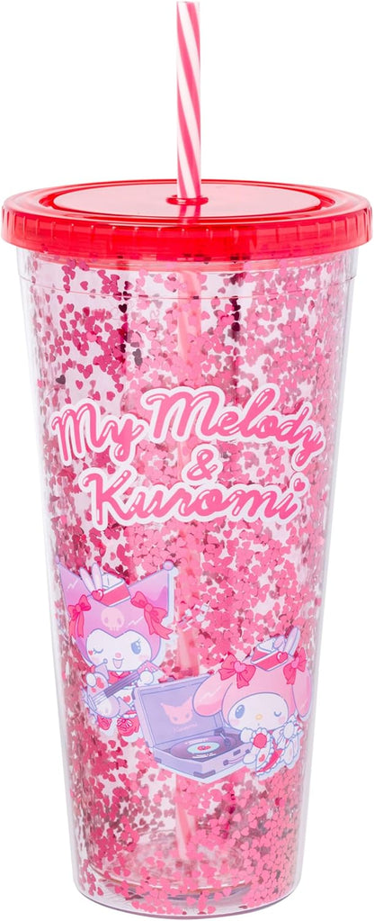 Silver Buffalo Sanrio Hello Kitty Milk Carton Pattern Plastic Boba Tumbler w Lid and Wide Straw, 24 Ounces