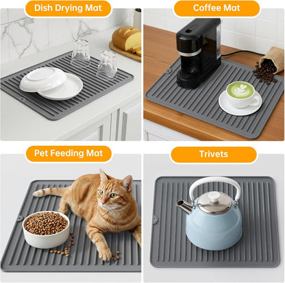 Songrey 12" x 6.5" Silicone Dish Drying Mat, Kitchen Counter Drying Pad for Sink Dishes or Under Rack, Multi-Use as Heat Resistant Trivet, Coffee Bar Mat