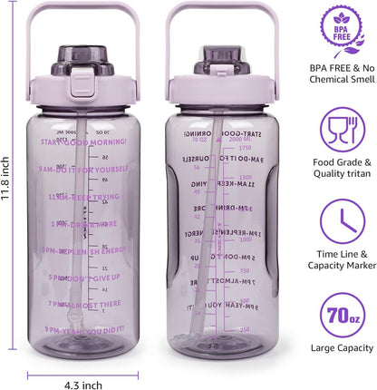 Half Gallon Water Bottle with Sleeve, 64OZ Motivational Water Bottle with Straw & Time Marker, BPA Free Leakproof Gym for Sport Workout