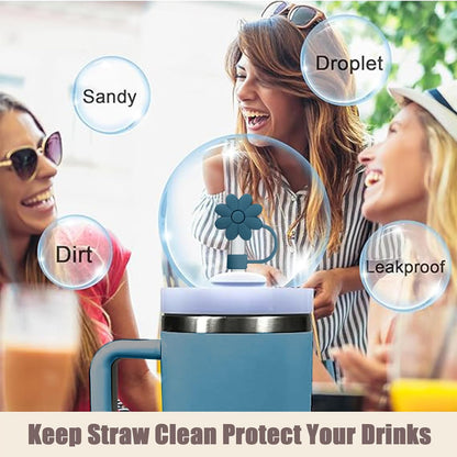 Flower Straw Covers Toppers for Stanley Cups 30&40 Oz Tumbler with Handle Accessories 4PCS Silicone Straw Caps Reusable Straws Tips Protectors for Stanley Cup 10mm 0.4in Straws,Off White