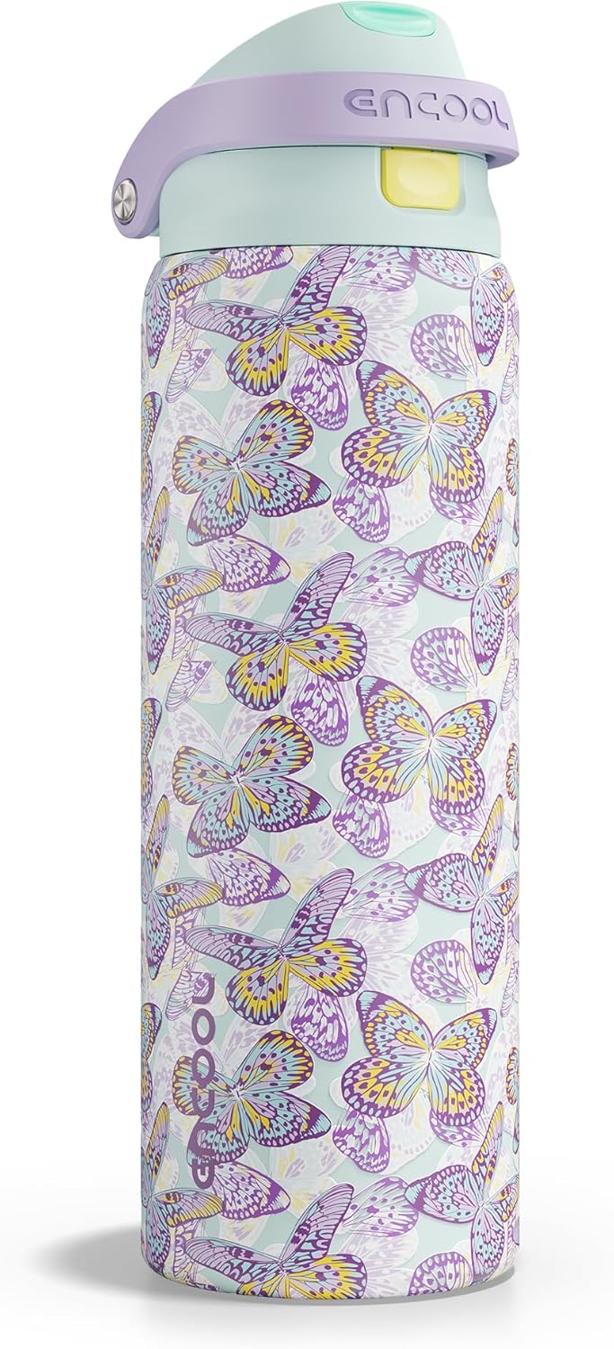 ENCOOL Leakproof Insulated Water Bottle with Straw Dual-Sip Water Bottle Bag-Safe Design for Work, Commute & Gym – Keeps Drinks Cold All Day, 24 oz, Lemonade Pink - Colors A