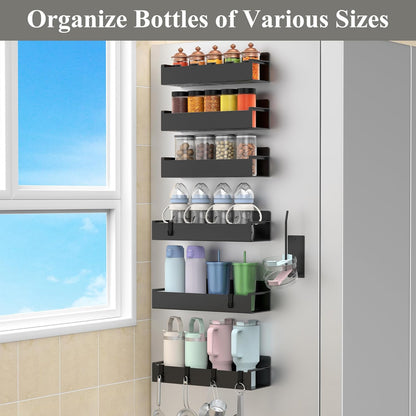 HuggieGems Magnetic Water Bottle Holder for Refrigerator, Cup Holder Organizer for Stanley and Tumbler for Kitchen, 4 Pack, Black