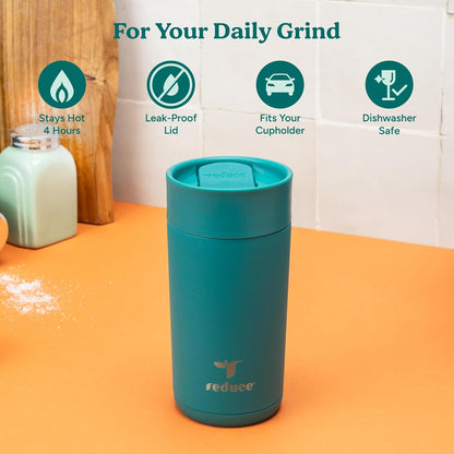 REDUCE Perk 10oz Insulated Coffee Tumbler – Leak-Proof with Lockable Lid and Vacuum Insulation–Durable Stainless Steel–Fits Car Cup Holders–One-Handed Travel Mug in Sand Leopard Print-Gentle Lavender