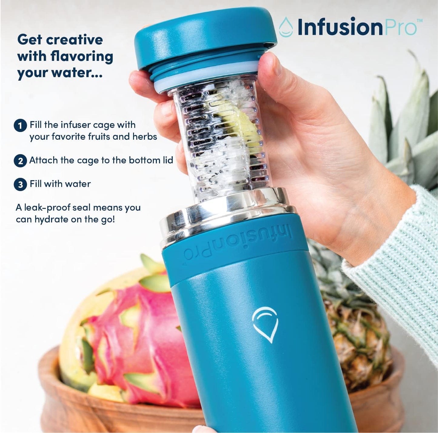 Infusion Pro Fruit Infuser Water Bottle with Straw Lid (32 oz) Stainless Steel Vacuum Insulated : 50 Recipe Fruit Infusion eBook : More Flavor : Easy Cleaning : Great Gift