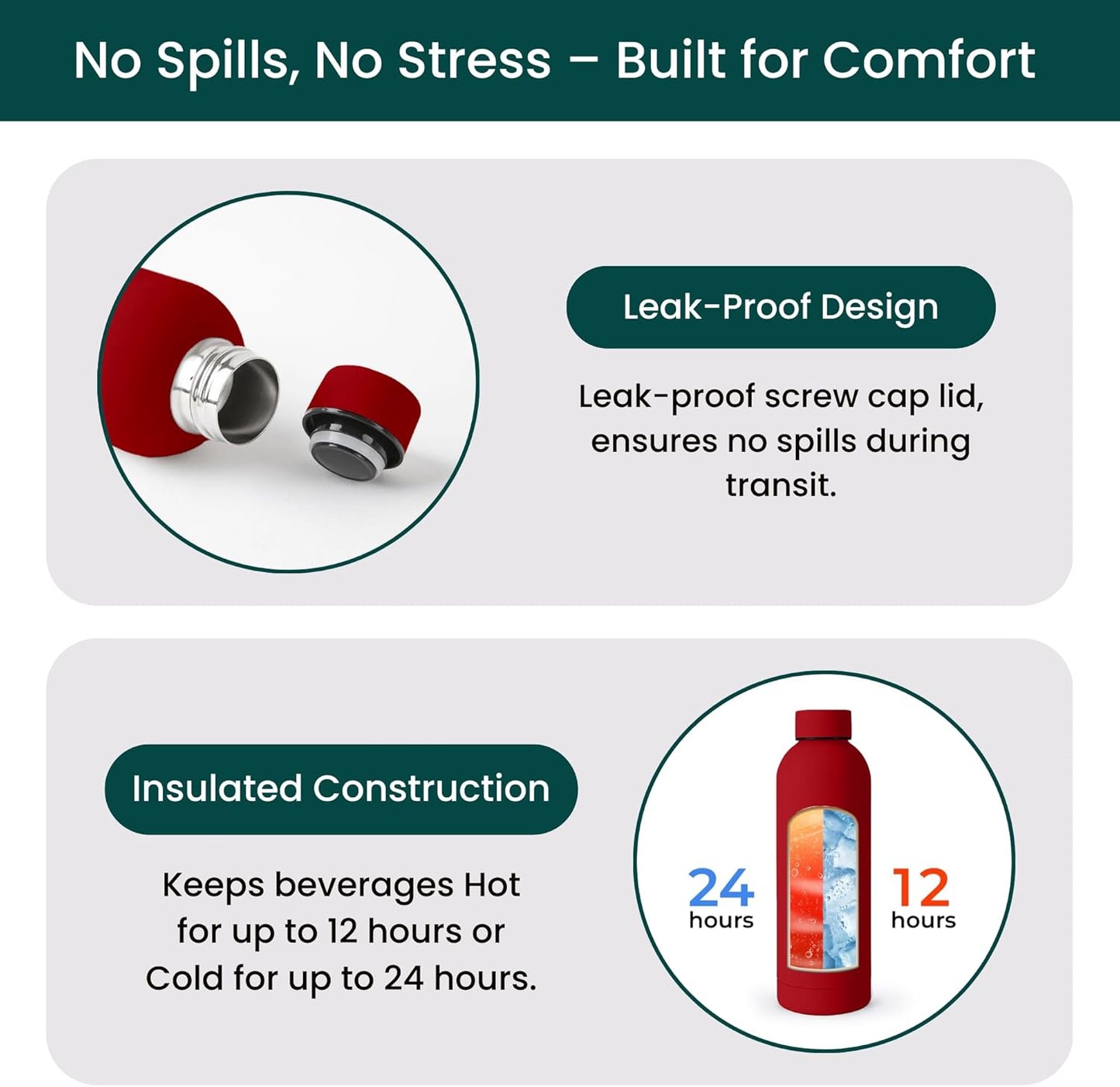 NOBL Stainless Steel Water Bottle,17 oz, 500 ml, Double Wall Vacuum Insulation, Sealed Bottle Keeps Drinks Cold 24 Hrs & Hot 12 Hrs, Leak Proof, Fits Noble Carry-On Cup Holder - Sand