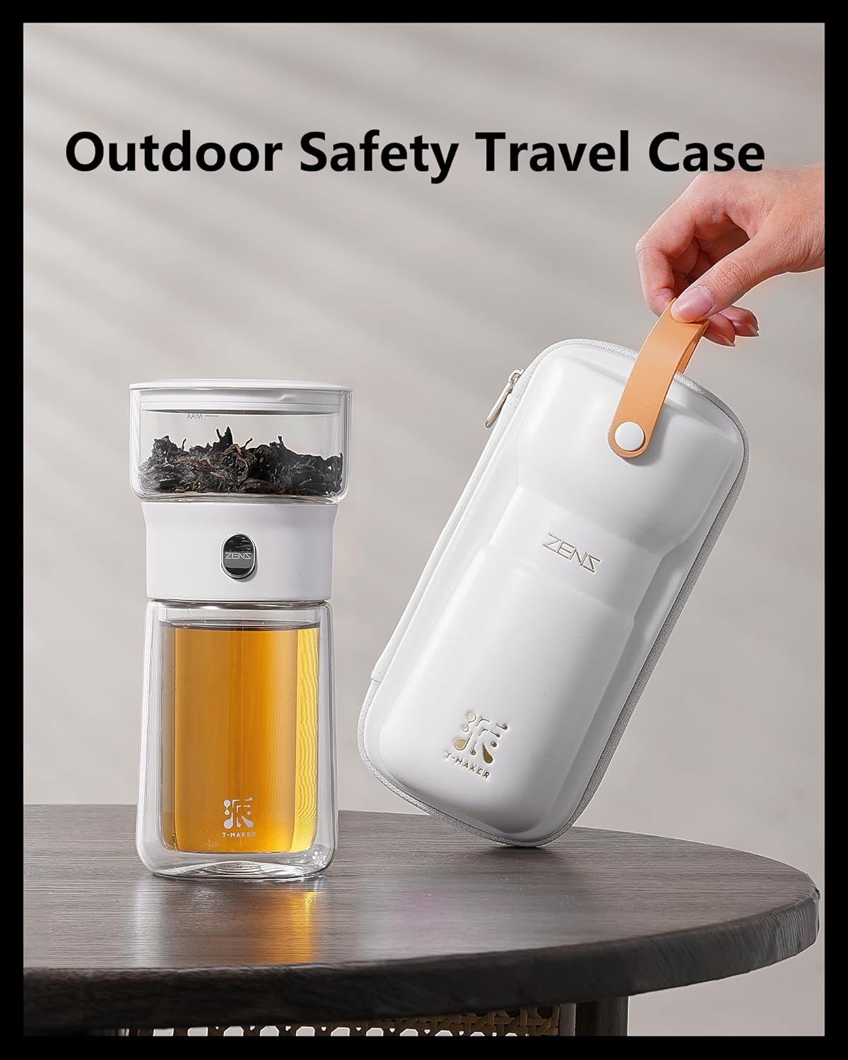 ZENS Modern Glass Infuser Teapot, One Touch Tea Maker for Loose Leaf Tea with Insulated Mug and Portable Case. Enchanted Pot Alternatives for Tea Lover Gifts