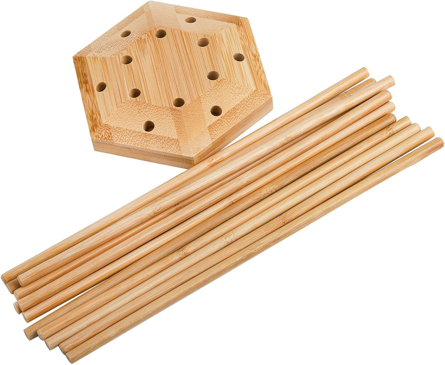 Elsjoy Set of 2 Plastic Bag and Bottle Drying Racks, Bamboo Dryer Rack Stand with 12 Sticks, Reusable Bag Cup Drainer Holder for Kitchen Storage, Hexagon Base