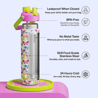 ENCOOL Insulated Water Bottle with Straw Stainless Steel Water Bottle, Leak-Proof, BPA-Free, Double Wall Vacuum Keeps Cold for 24 Hours for Sports, Travel, School (26 oz, Cotton Candy) - Colors D