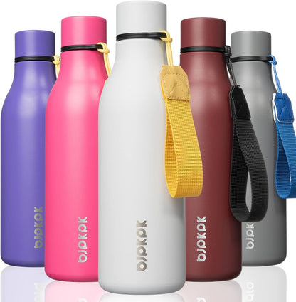 BJPKPK Insulated Water Bottles, 18 oz Stainless Steel Metal Water Bottle with Strap, BPA Free Leak Proof Jugs, Mugs, Flasks, Reusable Thermal Flasks for Sports & Travel, Black - Colors B