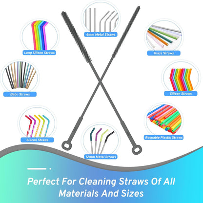 Silicone Water Bottle Brush and Straw Cleaner Set,Long Bottle Brush,Straw Cleaning Brush Silicone,Long Handle Scrub Cleaning Brush for Narrow Neck Bottle,Wine Bottle,Thermos,Sports Bottles (Dark Grey)