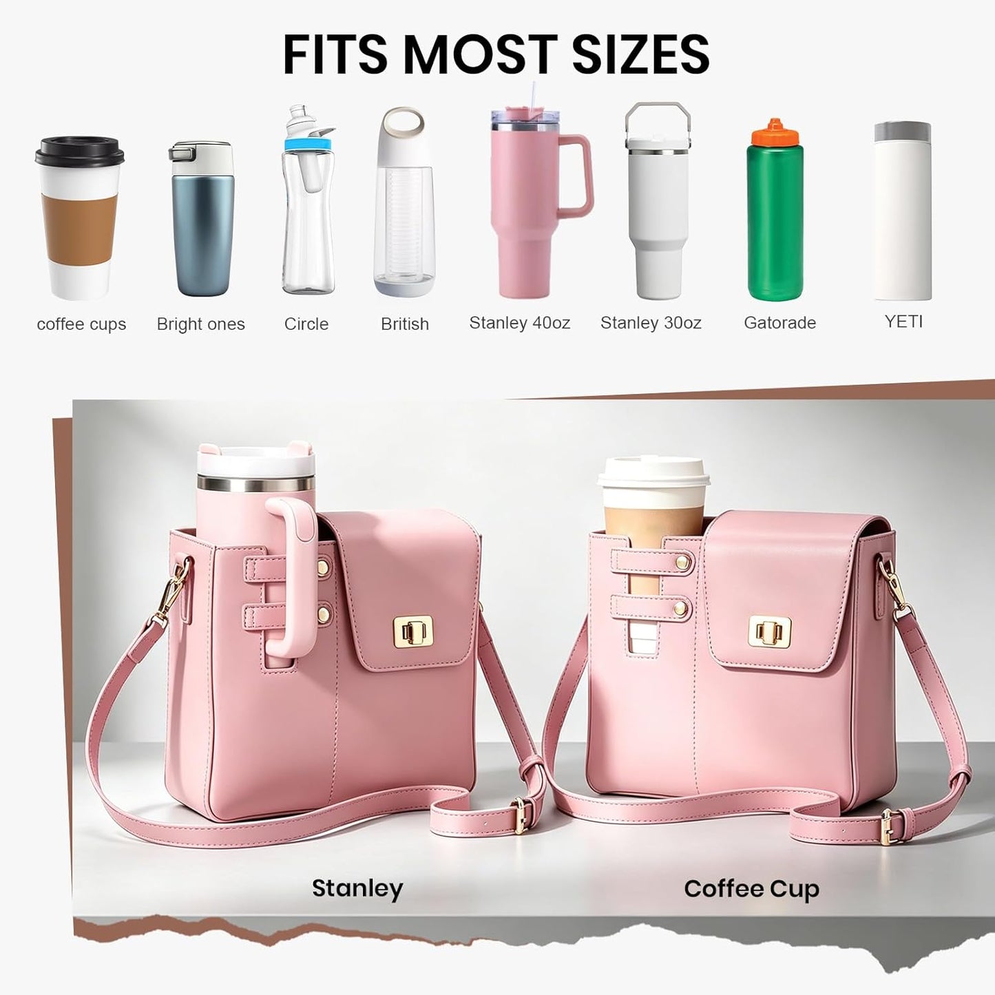 Stanley Purse Cup Holder for 40oz - Portable Crossbody Tumbler Bag with Strap, Water Bottle Carrier for Outdoor Travel