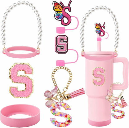 7pcs Cup Accessories for Stanley 30/40oz Tumbler, Handle Strap, Straw Cover, Silicone Boot, Letter Charm Stickers