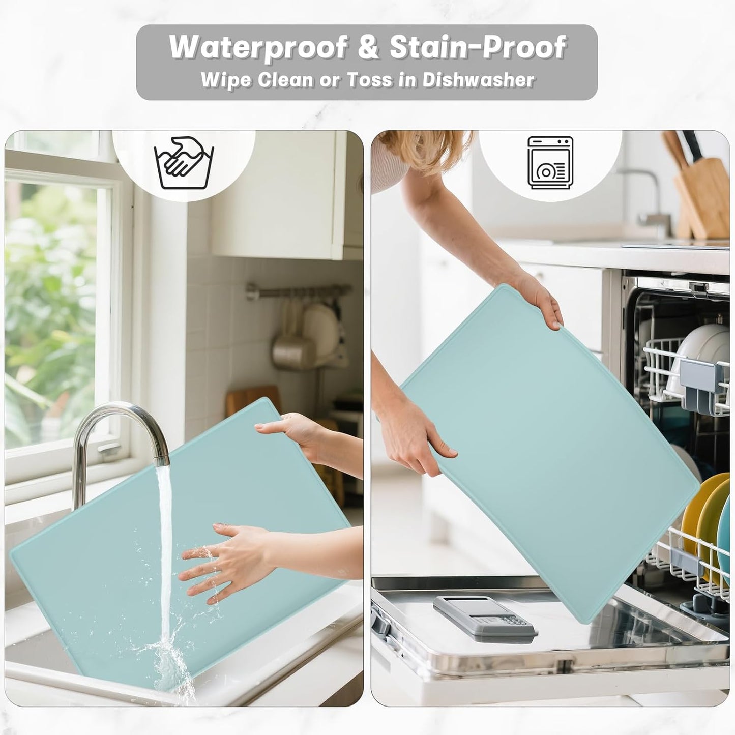 Rnivvi Silicone Coffee Mat, 16" x 24" Waterproof Raised Edge Coffee Bar Mats for Espresso Machine Station Accessories, Heat Resistant Detachable Dish Drying Pad for Kitchen Counter, Dish Rack, Green