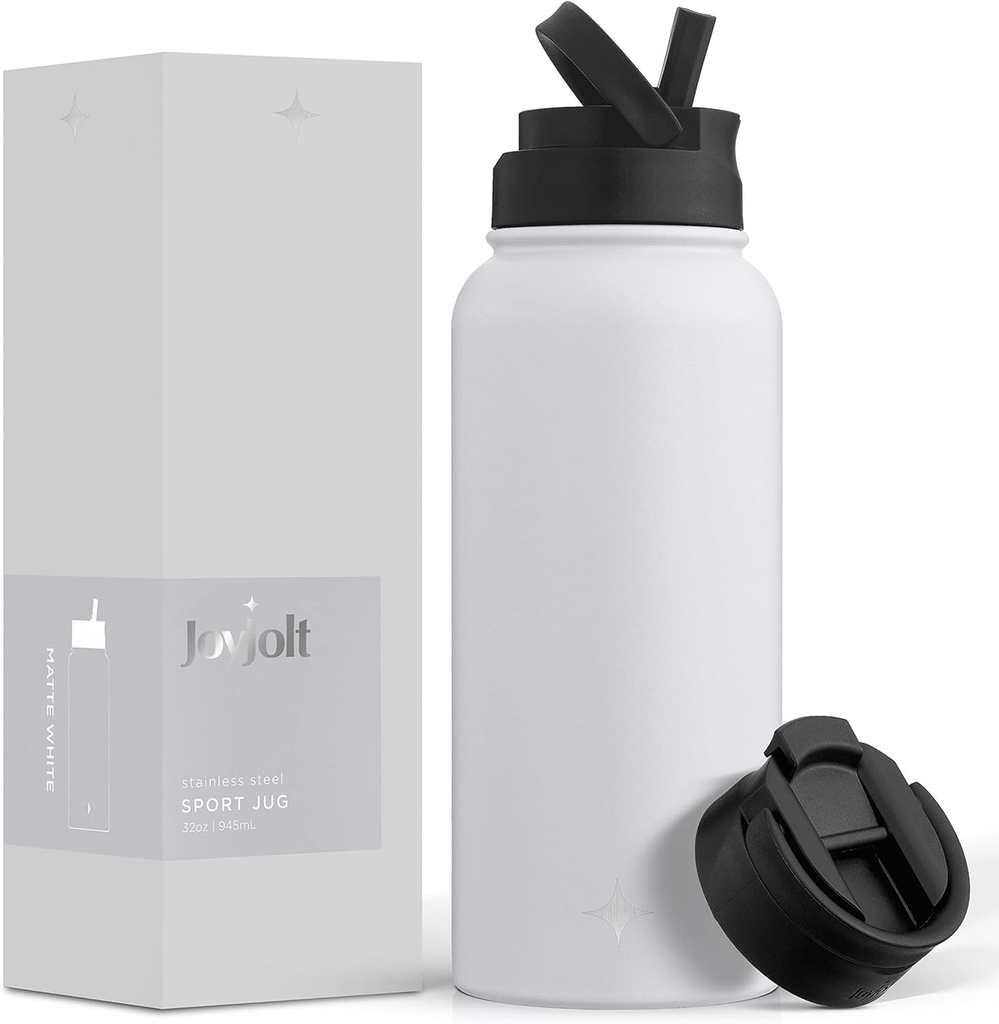 JoyJolt Triple Insulated Water Bottle with Straw Lid AND Flip Lid! 22oz Water Bottle, 12 Hour Hot/Cold Vacuum Insulated Stainless Steel Water Bottle. BPA-Free Leakproof Water Bottles - Thermos Bottle