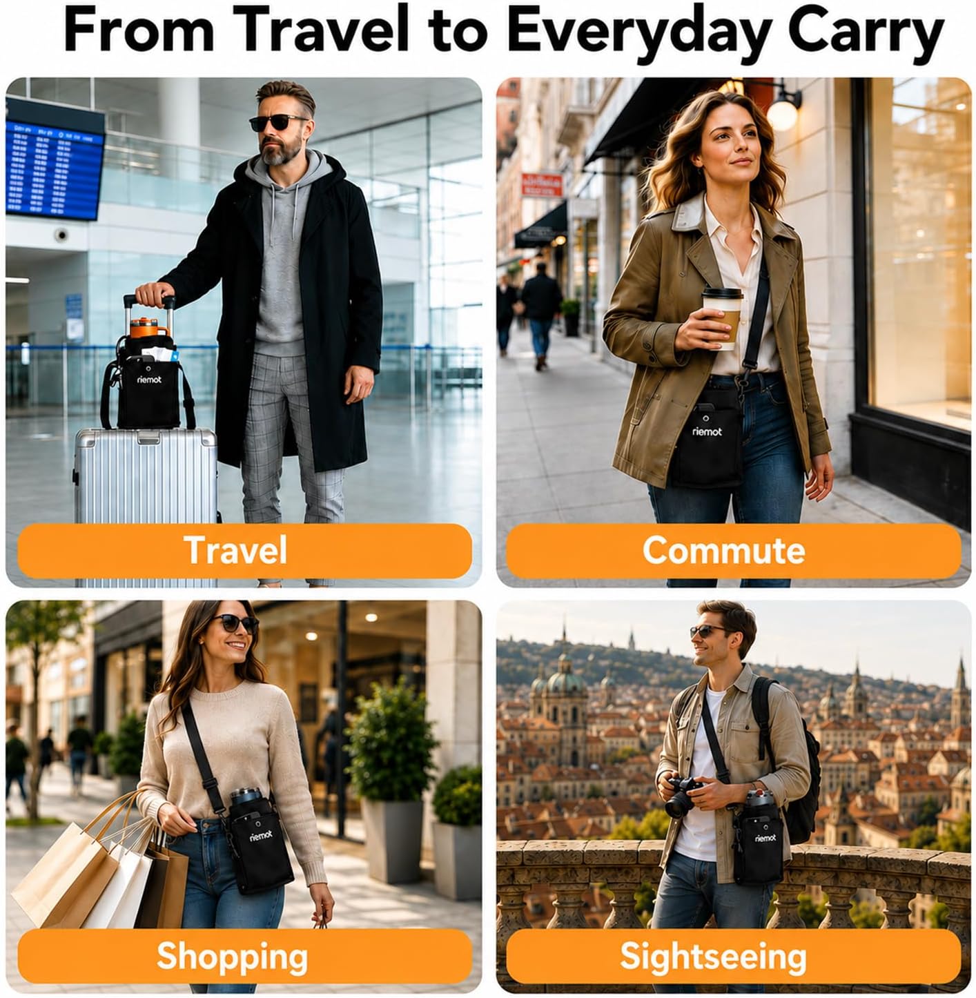 riemot Luggage Cup Holder with Strap, Travel Drink Holder with Phone Pocket, Hands Free Suitcase Drink Carrier Fits Stanley 40oz Cups, Luggage Accessories for Travel Airport Convenience