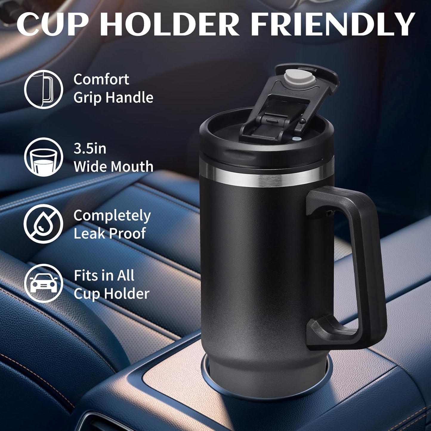 30 oz Tumbler with Handle and Straw - Keep Cold 36H & Hot 12H, Metal Coffee Cup with Lid (Straw & Flip Lid), 30oz Insulated Stainless Steel Thermal Mug, Leak-proof Travel Water Bottle