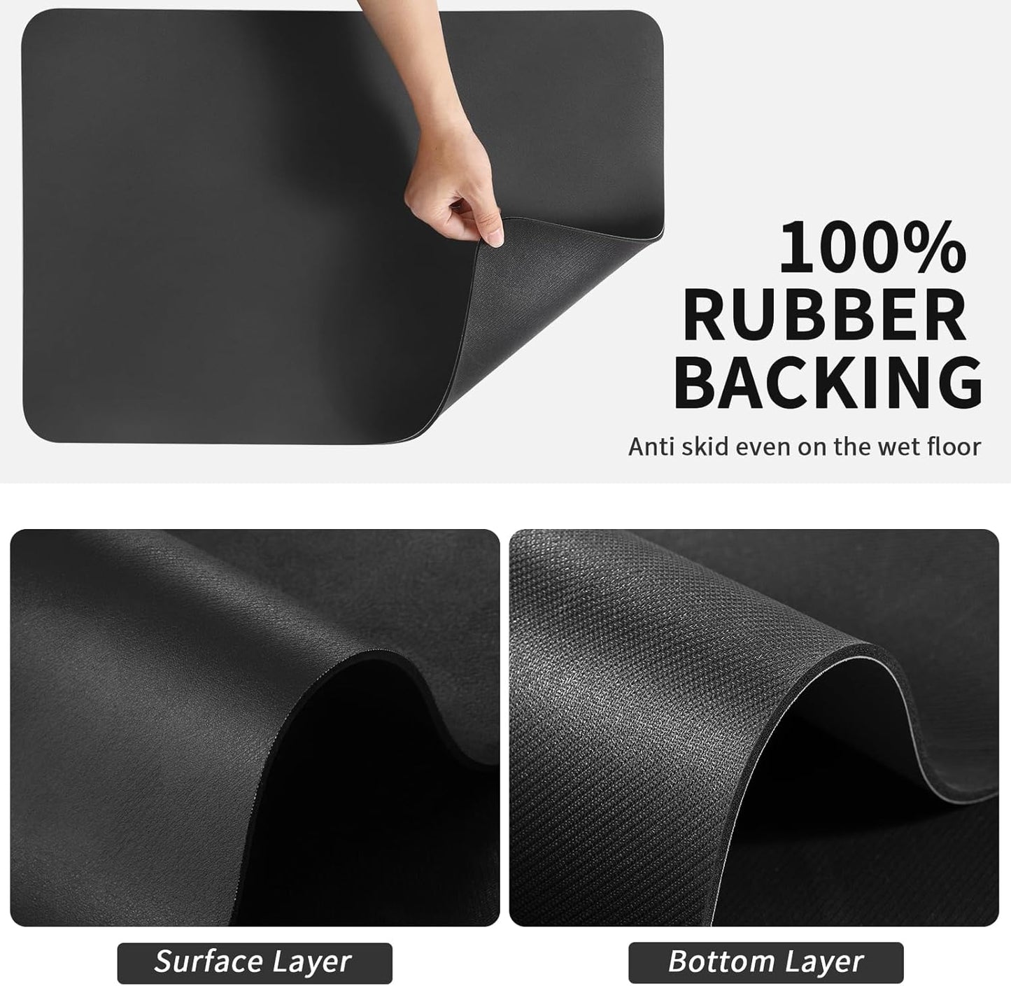 HotLive Dish Drying Mat for Kitchen Counter, Heat Resistant Drainer Mats with Non-slip Rubber Backed, Hide Stain Kitchen Super Absorbent Draining Mat, Easy to Clean Dish Rack Pad, Dark Grey 16"x18"