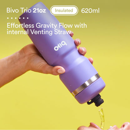 Bivo Trio 21oz Insulated Stainless Steel Bike Water Bottle - for Cycling - Fits Most Cages, Dishwasher Safe - Keeps Drinks Cold 12+ Hours - True Blue