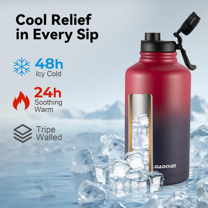 KXIAOCHEN Insulated Water Bottle With Strap, Cold For 48 Hrs Leak Proof, Triple Wall Stainless Steel Sports Water Bottle With Straw And Spout Lid For Gym Hiking Travel