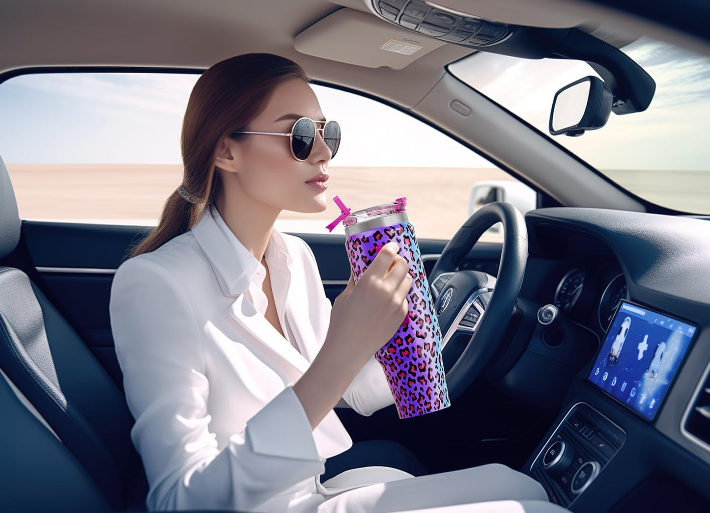 Meoky 32 oz Tumbler with Handle, Insulated Tumbler with Lid and Straw, Stainless Steel Travel Mug, Keeps Cold for 24 Hours, 100% Leak Proof, Fits in Car Cup Holder (Night)