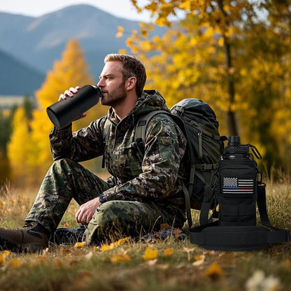 32 oz Insulated Water Bottle with Sleeve - Tactical Stainless Steel Gym Water Bottles for Men, Sports Water Bottle for Hiking Camping Outdoor with Camo Pouch