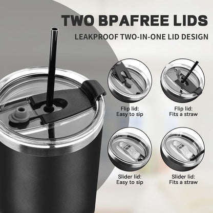 20 oz Tumbler with Lids and Straws, Stainless Steel Insulated Coffee Tumbler, Double Wall Vacuum Insulated Travel Mug Cup, Leakproof Thermal Coffee Cup for Hot and Cold Drinks (azure blue)