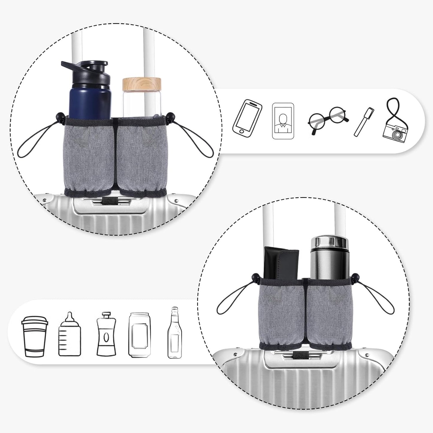 Luggage Cup Holder for Suitcases, Luggage Travel Cup Holder Free Hand Drink Carrier Hold Two Coffee for Most Flight Attendants, Travel Essentials, Business People (Grey)