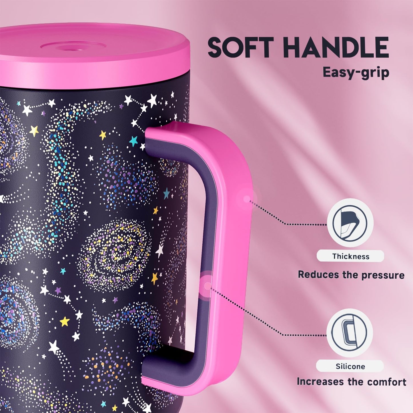 Meoky 40 oz Tumbler with Handle and Straw: Stainless Steel Insulated Tumbler with Lid and Straw - 100% Leak Proof Tumbler for Car Cup Holders - Travelers Commuters Workers, Donut