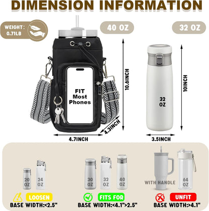 Water Bottle Holder with Strap, 32oz 40oz Insulated Water Bottle Carrier Bag, Purse Crossbody Sling Bag with Phone Pocket for Walking Hiking