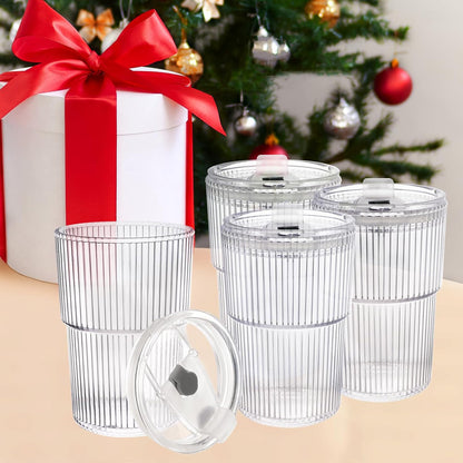 16 OZ Iced Coffee Cups with Lids and Straws Set of 4, Unbreakable Plastic Drinking Glasses Reusable Iced Coffee Glass to Go Cup for Iced Tea,Juice, Water,BPA Free, Dishwasher Safe