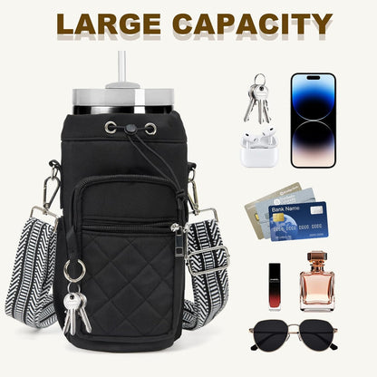 Water Bottle Holder with Strap, 32oz 40oz Insulated Water Bottle Carrier Bag, Purse Crossbody Sling Bag with Phone Pocket for Walking Hiking