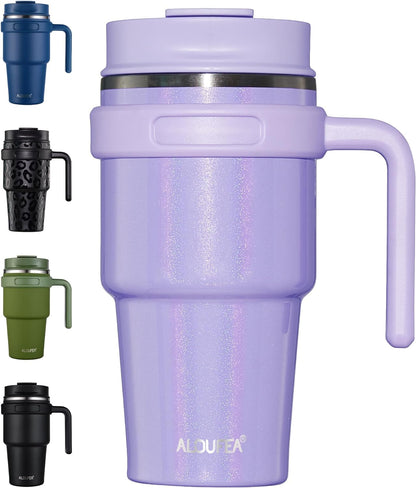 20 oz Insulated Coffee Mug Tumbler with Handle, Stainless Steel Travel Mug Tumbler with Lid and Straw,Double Wall Vacuum Leak Proof Ice Coffee Thermal Cup, Black