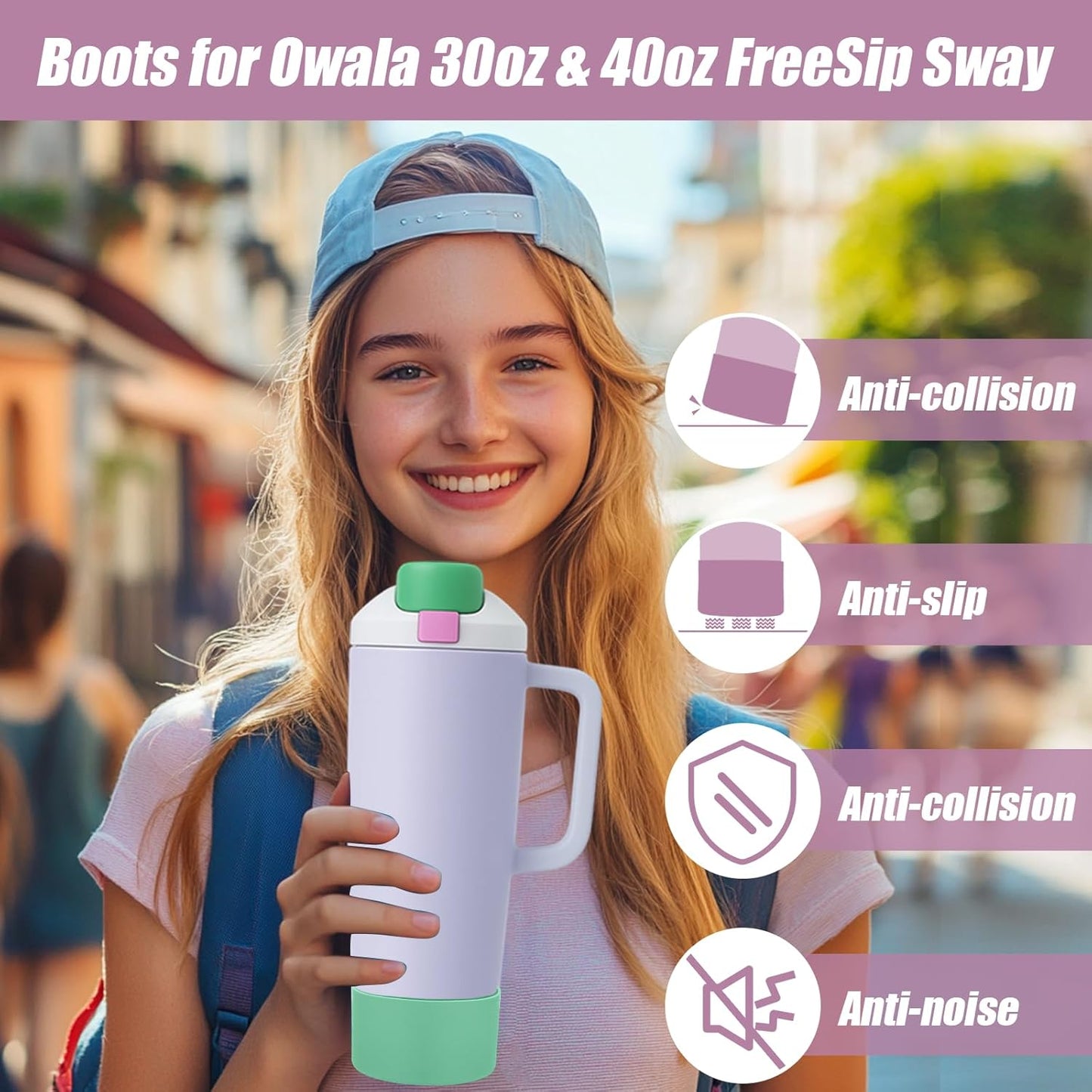 Mity rain 2PCS Protective Silicone Boots for Owala 30oz & 40oz FreeSip Sway Bottles & Tumblers - Accessories for owala, Enhances Stability & Prevents Scratches(Black Cherry)