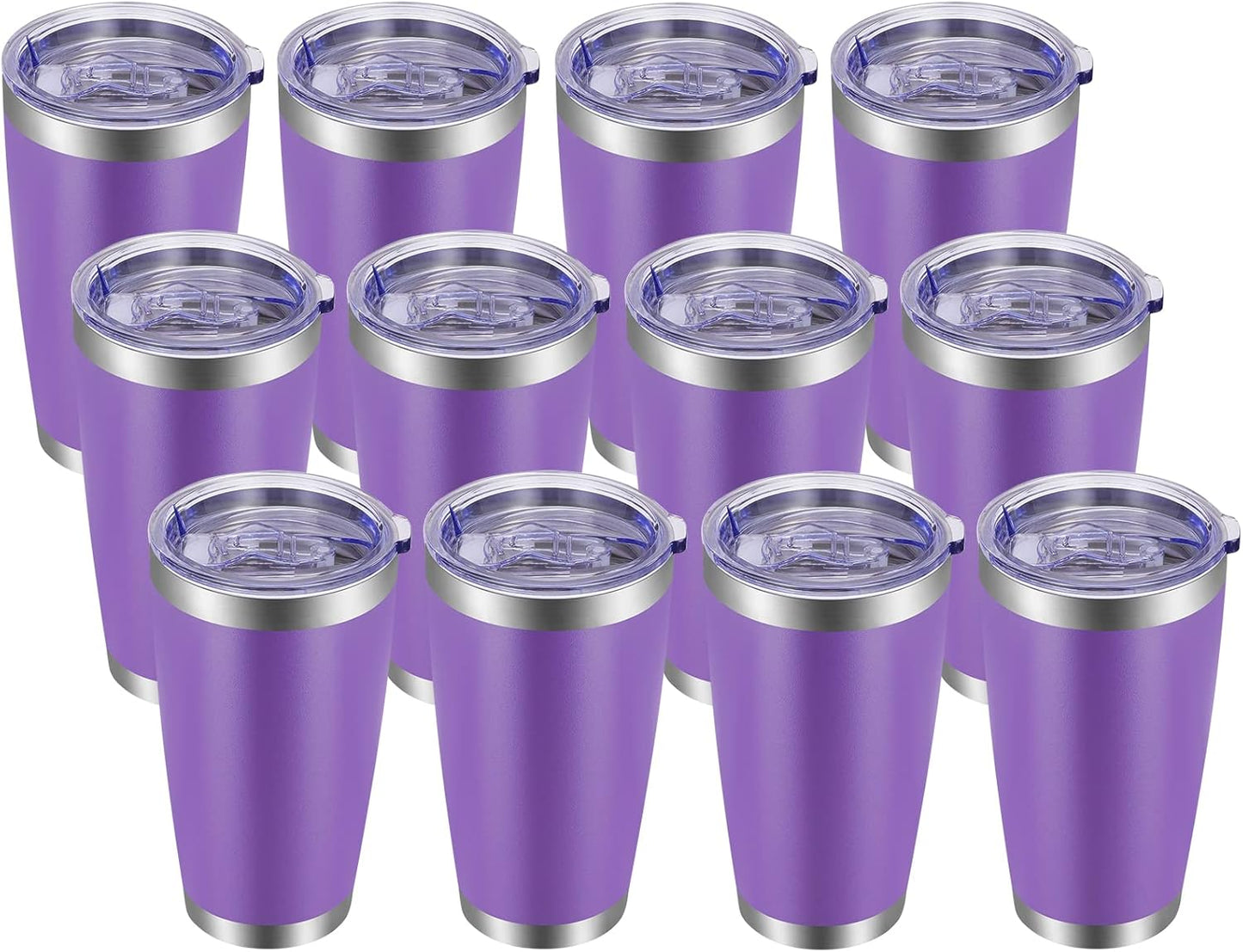 VEGOND 20oz Tumbler with Lid and Straw Stainless Steel Tumbler Cup Bulk Vacuum Insulated Double Wall Travel Coffee Mug Powder Coated Coffee Cup, Black, 12 Pack