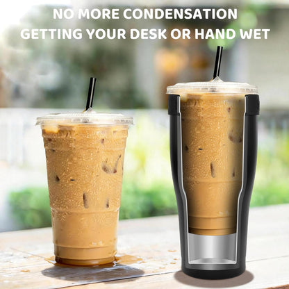 Universal Iced Coffee Sleeve,32oz Double Wall Stainless Steel Insulator Fits 16-32oz Starbucks/Dunkin/McDonalds Cups,Reusable Iced Coffee Cup Holder,Leak-Proof Tumbler for Hot,Cold Drink