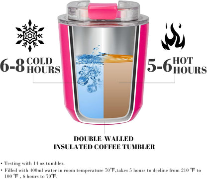Puraville Insulated Tumblers with Lid, 14 oz Travel Coffee Mug Stainless Steel Vacuum Cup, Leak Proof Reusable Double Walled Coffee Tumbler for Iced and Hot Drinks, Cream