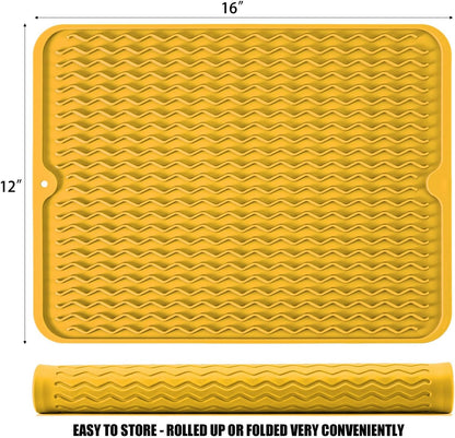 Silicone Dish Drying Mat, Non-Slip Easy Clean Sink Mat Large Heat-resistant Dish Drainer Mat for Kitchen Counter, Sink, Refrigerator or Drawer liner (12" x 6", BLACK)