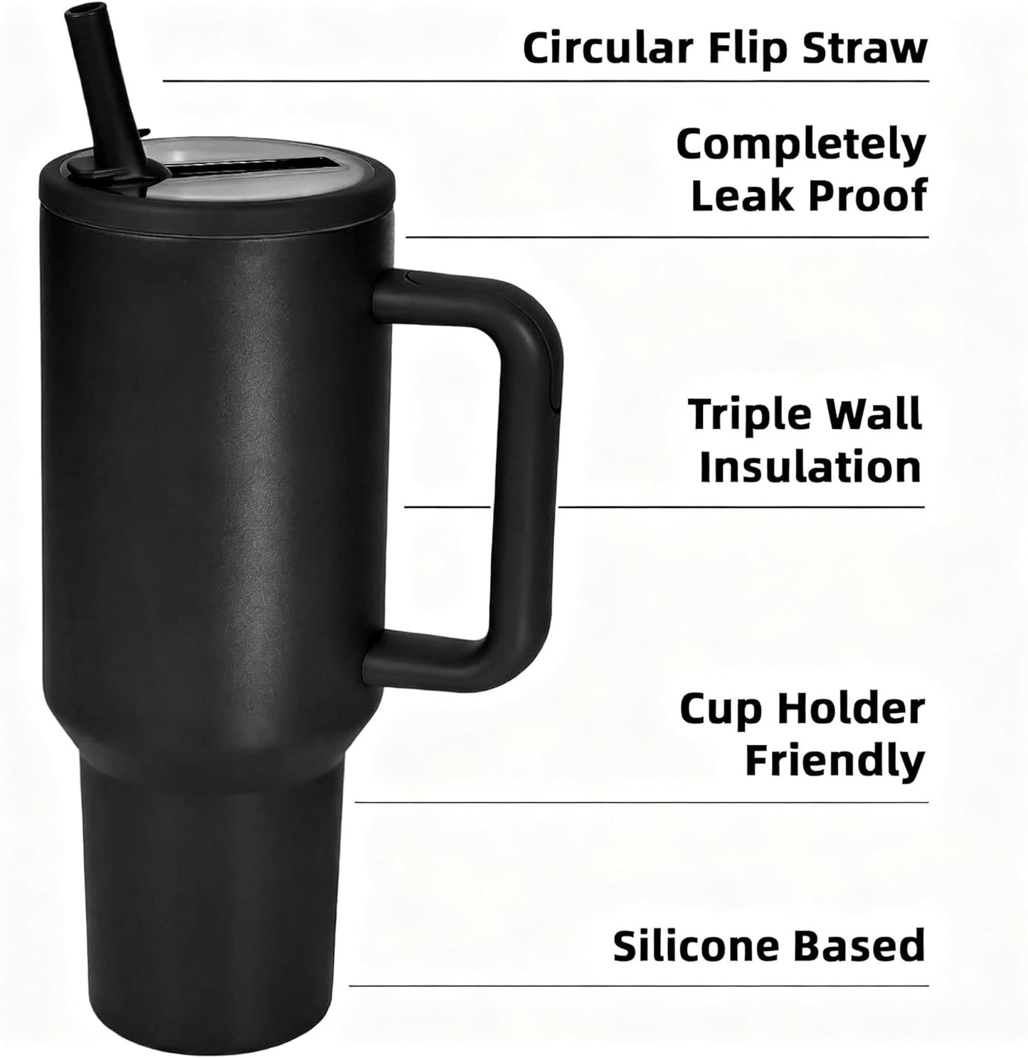 40 oz Insulated Tumbler with Handle,Flip Straw,Lid & Rubber Base Stainless Steel Water Bottle - Leak Proof Vacuum Insulated Mug BPA Free Reusable Travel Cup Gifts for Women/Men (light blue)