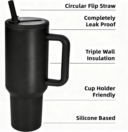 40 oz Insulated Tumbler with Handle,Flip Straw,Lid & Rubber Base Stainless Steel Water Bottle - Leak Proof Vacuum Insulated Mug BPA Free Reusable Travel Cup Gifts for Women/Men (light blue)