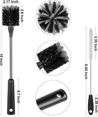 Bottle Brush, Long Stainless Steel Handle Water Bottle Brush Cleaner, Sports Bottle Scrubber, Kitchen Scrub Cleaning Brushes for Beer Bottles, Cups, Wine Glasses, Coffee Mugs, Tumblers, Thermos