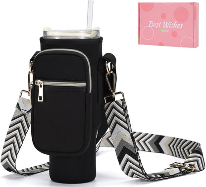 GOEWY Water Bottle Carrier Bag for Stanley 40/30 oz Tumbler with Phone Pocket Neoprene Water Bottle Holder with Shoulder & Handheld Strap Stanley Cup Accessories