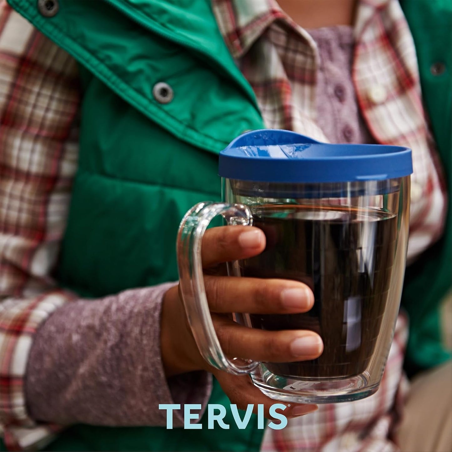 Tervis Clear & Colorful Lidded Made in USA Double Walled Insulated Tumbler Travel Cup Keeps Drinks Cold & Hot, 24oz, Black Lid, 1 Count (Pack of 1)