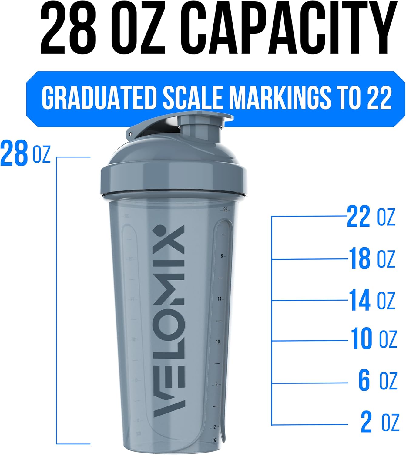 VELOMIX -4 PACK 28 Oz Protein Shaker Bottle for Protein Mixes - 4x Wire Whisk | Leak Proof Shaker Cups for Protein Shakes | Large, Stackable Protein Shaker Bottles Pack | Dishwasher Safe (Aqua Depths)